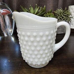 Vintage Hobnail Milk Glass Pitcher 🍄